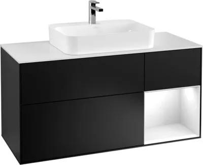 Produktbild von V&B Waschtischunterschrank Wandbeleuchtung Finion 120cm, Pl w m, Reg re glo wh., bla m Lac