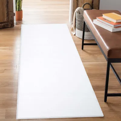 Produktbild von Shaggy Hochflor Teppich Flur - Läufer 80x300 cm - Weiß - Schlafzimmer-Teppiche Einfarbig