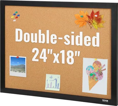 Produktbild von Cork Board, 24 x 18 inches, Double-sided Bulletin Board with MDF Sticker Frame, Vision Board Includes 10 Pushpins, for Display and Decoration in Office Home and School