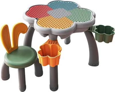 Produktbild von 7-in-1 Bautisch kompatibel mit DUPLO + 152 Bausteine + 1 Hasenstuhl + Aufbewahrungsboxen