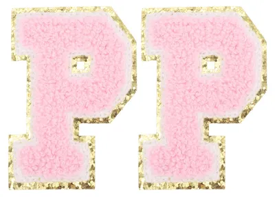 2 aufbügelbare Buchstaben-Patches, Chenille, Glitzer, rosa, P