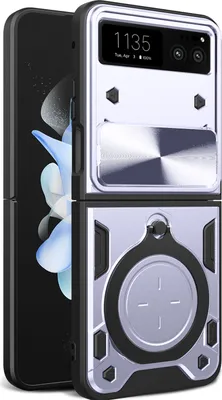 Produktbild von Handyhülle für Motorola Razr 40 Dual-Layer Stoßfest Rüstung Hülle mit Kreisförmig Ring Ständer Silber
