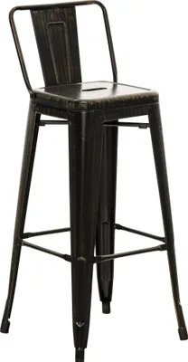 Immagine prodotto di Sgabello da bar CLP Mason in stile industriale, con schienale e poggiapiedi, nero e oro