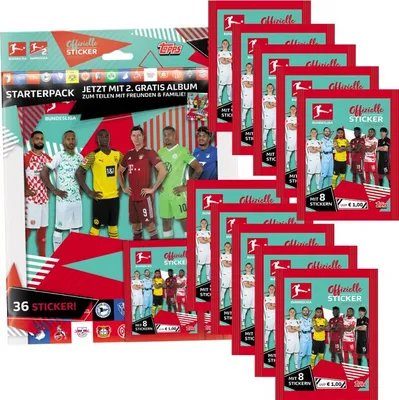 Zdjęcie produktu dla Naklejki kolekcjonerskie Topps Bundesliga 2021/22 - Starterpack + 10 torebek