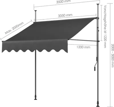 Produktbild von Balkonmarkise Terrassenmarkise - Ausziehbare Klemmmarkise - UV50+ Sonnenschutz - Handkurbel manuell - Ohne Bohren - 350 x 120 cm