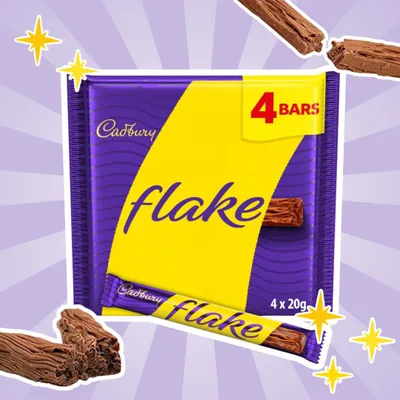 Produktbild von Cadbury Flake Chocolate Bar 4 Pack – Zarte Milchschokolade, Klassischer Schokoladenriegel, 80 g (4 x 20 g)
