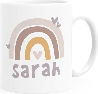 Produktbild von Kindertasse Kunststoff Regenbogen mit Herzen Skandi Stil personalisierte Namenstasse für Mädchen Jungen SpecialMe® weiß Kunstoff-Tasse