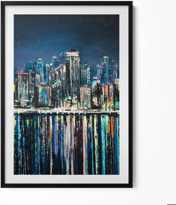 Produktbild von Land der Blumen - Fantasy-Küstenstadt– Wandbild mit Rahmen – Gerahmtes Bild  – Wanddekoration – 70x100 cm –  Schwarz Rahmen