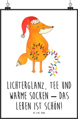 Produktbild von Mr. & Mrs. Panda Bild Fuchs Weihnachten DIN A2 - Weiß - Geschenk, wanddeko, Poster, Winter, Plakat, Wandbild, Heiligabend, Nikolaus, Weihnachtsmann, drucke