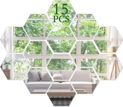 Produktbild von Spiegel Wandaufkleber Nicht Glas Spiegel Kunststoff Spiegel 3D Sechseck Acryl Spiegel Wand Dekor Selbstklebende Fliesen (15 PCS)