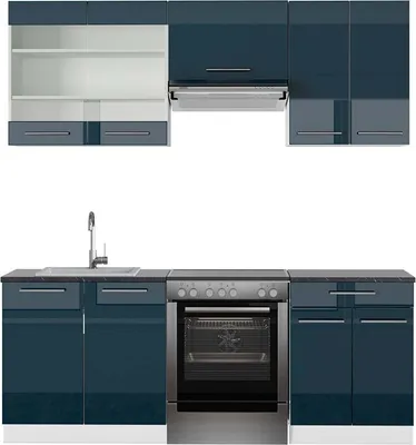 Produktbild von Küchenzeile Vicco Fame-Line Dunkelblau Hochglanz/Weiß 200 cm , AP Anthrazit, Model 49053