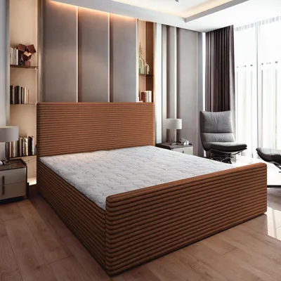 Produktbild von Masseno Boxspringbett BRENTO 160x200 cm Komplett-Set mit Bonell Matratze und Topper, Polsterbett mit Bettkästen -Orange, TILIA 56