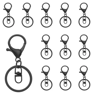 Produktbild von Schlüsselanhänger mit Kette und Sprengring - 12 mm Durchmesser - für DIY Bastelarbeiten und Makramee - 12 Stück - Schwarz