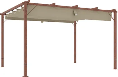 Zdjęcie produktu dla Outsunny pergola ok. 3x4m pawilon ogrodowy z podkładką magnetyczną, zadaszenie tarasu z aluminium, pawilon ogrodowy z regulowanym dachem, wolnostojący, ochrona UV 30+, na taras i do ogrodu, naturalne drewno