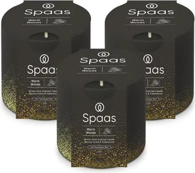 Produktbild von Spaas WinterGlow Duftkerze – Warm Woods – Schwarz – ca. 35 Stunden –3 Kerzen