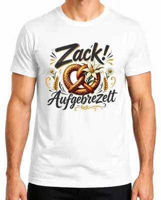 Produktbild von Zack! Aufgebrezelt Bayern Brezel Wiesn Trachtenshirt Lederhose Herren T-Shirt, Weiß, XXL