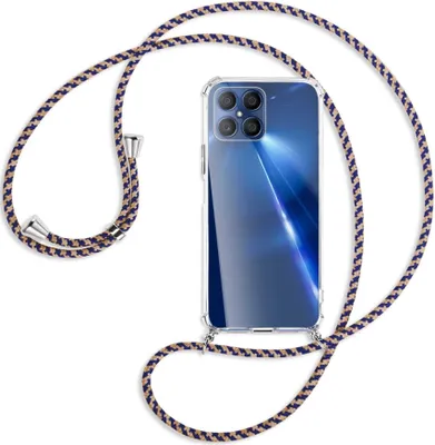 Produktbild von Handykette Backcover-Schutzhülle mit Band (Metall silberfarben) für Honor X8 - blau+beige