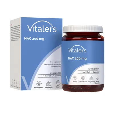 Produktbild von Vitaler’s NAC 200 mg, 120 vegane Kapseln, N-Acetyl-L-Cystein, 4 Monatsvorrat