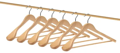 Productafbeelding van Set van 6 houten kledinghangers met antislipoppervlak en een broekhouder