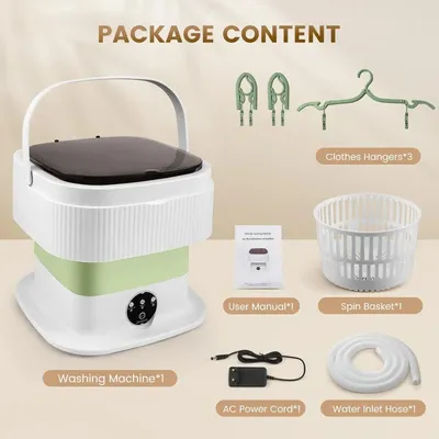 Produktbild von Tragbare Mini Waschmaschine - Faltbare Reisewaschmaschine mit Schleuderfunktion - 11 l für Socken und Unterwäsche - Grün