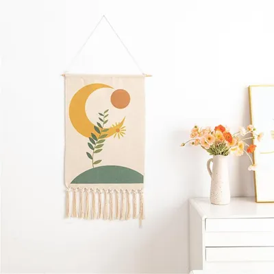Productafbeelding van Macrame Wandkleed - Wanddecoratie Boho - Woonkamer Aankleden - Handgeweven Patroon - 50x85 cm - Niet gespecificeerd