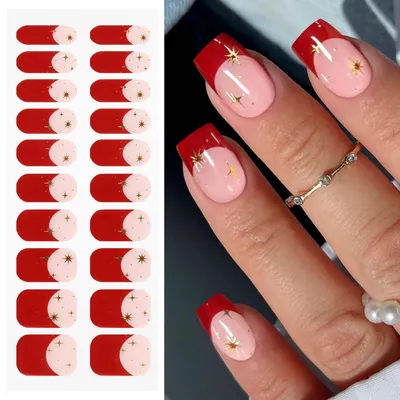 Immagine prodotto di Adesivi per unghie effetto gel, forma a stella, per manicure francese, da polimerizzare con luce UV, set da 20 pezzi