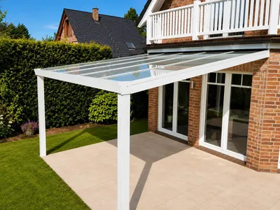 Produktbild von 500 x 400cm Aluminium Terrassenüberdachung Barcelona Weiß mit 16 mm Stegplatten