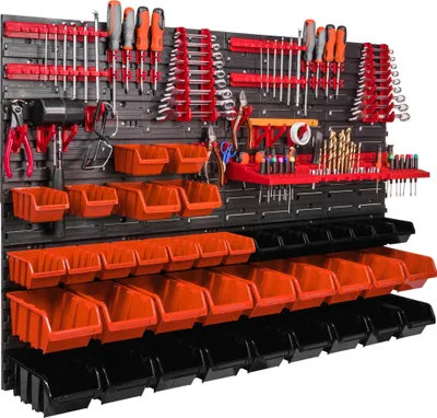 Produktbild von Lagersystem Wandregal 1152 x 780 mm Werkzeugwand 38 stck Stapelboxen Kunststoff