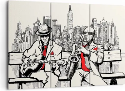 Produktbild von Bild auf Leinwand - Leinwandbild - Jazz Musik Musiker - 105x70cm - Wand Bild - Wanddeko - Leinwanddruck - Bilder - Kunstdruck - Wanddekoration - Leinwand bilder - Wandkunst - CE105x70-3599