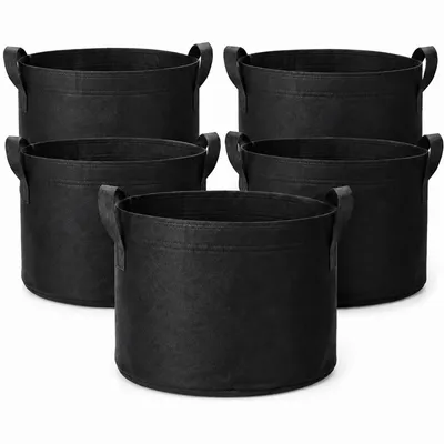 Produktbild von THE HOOKAH GROW 5er-Set Pflanzsäcke 56 L (15 gal), Vlies-Stofftöpfe mit 2 Griffen, ca. Ø 50 x 30 cm, schwarz