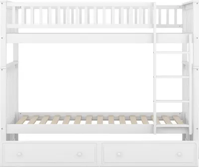 Image de OKWISH Lit Superposé Enfant 90×200 cm avec 2 Tiroirs de Rangement - Lit Évolutif en Bois de Pin et MDF Robuste - Sans Matelas - Blanc