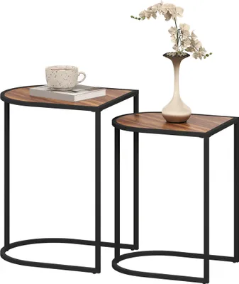 Produktbild von Satztisch-Set aus Metall mit Holzoptik, Beistelltische Braun, Wohnzimmer-Möbel