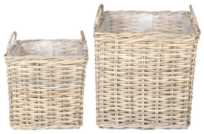 Produktbild von vidaXL Pflanzer Korb mit Speicher 2 Stk. Natürliches Grau Kubu Rattan