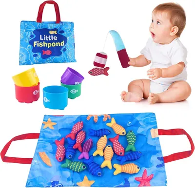 Image de Jeu de pêche en tissu pour enfants - Fabriqué en tissu - Poissons colorés - Jouet éducatif - Montessori - Jeux pour les 1 an - Jouets éducatifs