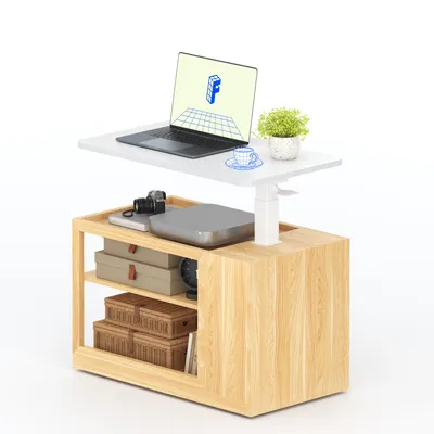 Produktbild von FLEXISPOT Beistelltisch Höhenverstellbar, 66–106 cm, Couchtisch mit Ablageflächen, Laptop-Tisch mit Rollen, für Sofa, Bett und Homeoffice, Weiß
