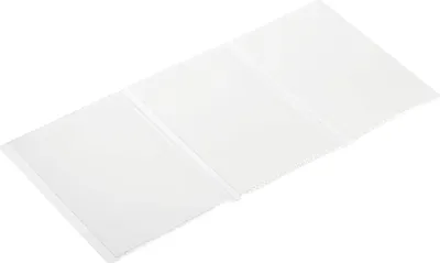 A transparent, three-part plastic sleeve is shown against a white background.
