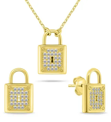 Produktbild von Vergoldetes Schmuckset mit Zirkonen SET281Y ( Ohrringe, Halskette)