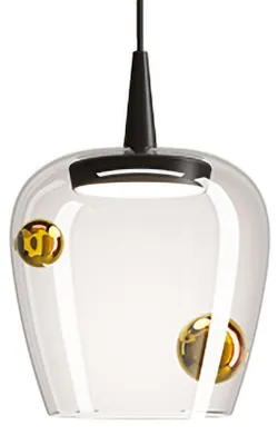 Imagen del producto de Lámpara colgante LED Zafferano Bilia, 8 W, 3000 K, diámetro 18 cm, fabricada en vidrio de borosilicato soplado a mano, diseño en color y dorado, 230 V, diseño elegante