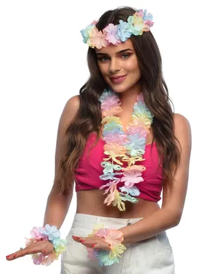 Produktbild von Hawaii Party Kostüm Set "Pastell" 4-teilig | Mehrfarbig