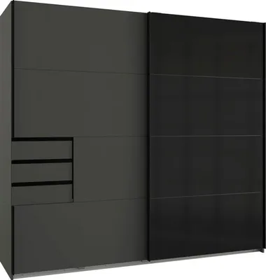 Immagine prodotto di Armadio ad ante scorrevoli Saigon con cassetti 225x64x208cm colore selezionabile, grafite / vetro nero