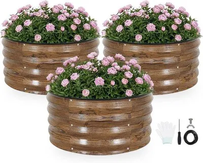 Obrázek produktu pro Zahradní sada 3 vyvýšených květináčů o rozměrech 60 x 60 x 30 cm z pozinkované oceli pro zahradu a pěstování zeleniny