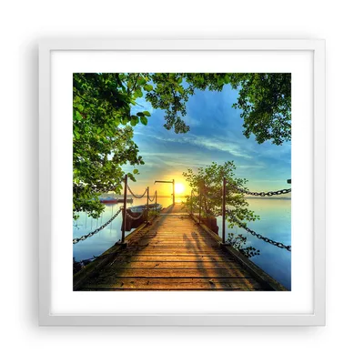Produktbild von Gerahmtes Poster - Weißer Rahmen - See Sonnenuntergang Boot Landschaft - 40x40 cm - Wand Bild - Wanddeko - Wandbilder - Wandposter - Bilderrahmen - Bilder - Kunstdruck - Wandbild - P2WAC40x40-2573