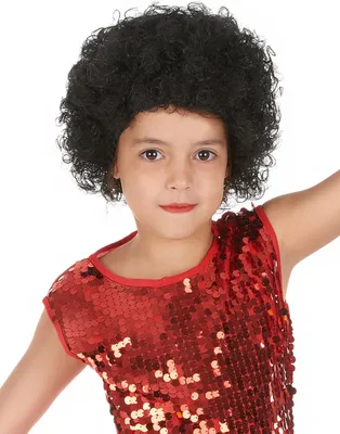 Image de Perruque avec cheveux bouclés en noir pour enfants - taille unique