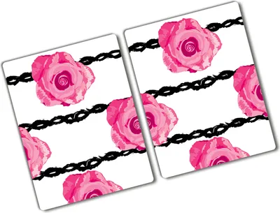 Produktbild von Tulup Glas Herdabdeckplatte - 2x40x52 cm - Glaskeramikkochfeld-Abdeckung Spritzschutz Glasabdeckplatte Kochplattenabdeckung und Schneidebrett - Zweiteilig - Blumen & Pflanzen - Rosen - Rosa
