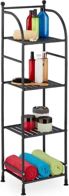 Image de Étagère sur pied Relaxdays, acier, H x l x P : 115 x 33 x 28 cm, étagère pour cuisine et salle de bains, 4 tablettes grillagées, étagère métallique sur pied, noire