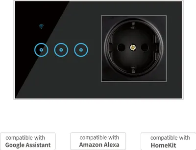 Image de Prise murale intelligente Wi-Fi 95-250 V avec interrupteur tactile triple, application Smart Life,à distance,vocale,tactile, compatible avec Alexa Assistant Wi-Fi Smart Switch Plug Outlet, norme européenne