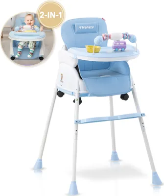 Produktbild von Twinky® Hochstuhl Baby - Blau - 2-in-1 Kinderhochstuhl - Klappbarer Esszimmerstuhl, Kinderwagen - Mitwachsstuhl und Babystuhl für Neugeborene