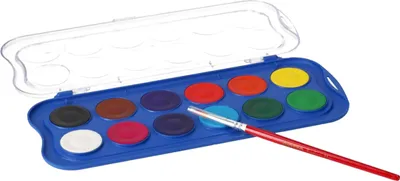 Produktbild von 12 WASSERFARBEN + Pinsel Aquarell Deckfarbkasten Malkasten Farbkasten Farben 02