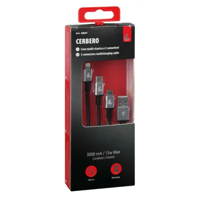 Image de Cerbero, câble de charge avec 3 connecteurs - 100 cm - noir