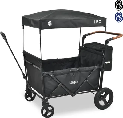 Produktbild von FableKids Bollerwagen Leo X4Plus mit Dach | 4 Sitzplätze | Transportwagen | XXL-Hecktasche | 5-Punkt-Gurt | 360° Offroad Räder | Onyx Schwarz